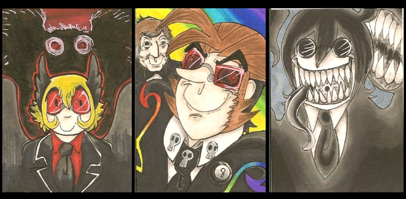 bone death eyewear glasses grim group male not_furry rainbow rainbow_death skull jolijacques vonderdevil arthur_pennyworth grinner mothman mothy stephen_fry the_grinner cryptid human humanoid mammal reaper_(disambiguation) marker_(artwork) traditional_media_(artwork)