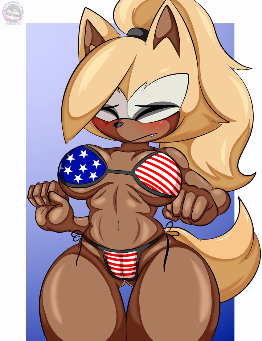 american_flag american_flag_bikini anthro big_butt bikini bikini_bottom bikini_top blush breasts butt camel_toe clothed clothing eyes_closed female flag_bikini full_cleavage fur hair multicolored_body multicolored_fur nervous partially_clothed ponytail side-tie_bikini simple_background skimpy_bikini skimpy_swimwear solo string_bikini swimwear tail tan_body tan_fur tight_bikini tight_clothing tight_swimwear two-piece_swimsuit under_boob united_states_of_america wolf_tail yellow_body yellow_fur sirjzau idw_publishing sega sonic_the_hedgehog_(comics) sonic_the_hedgehog_(idw) sonic_the_hedgehog_(series) whisper_the_wolf canid canine canis mammal wolf 2024 absurd_res hi_res watermark