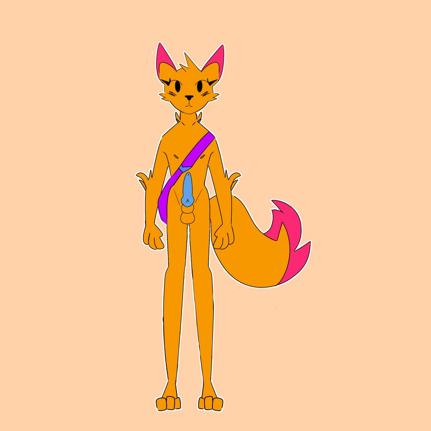 animal_genitalia anthro bag balls clothing femboy fur fur_tuft genitals knot male nipples orange_body orange_fur penis pink_body pink_fur purple_clothing solo tuft deepfur canid canine fox mammal 1:1 absurd_res hi_res