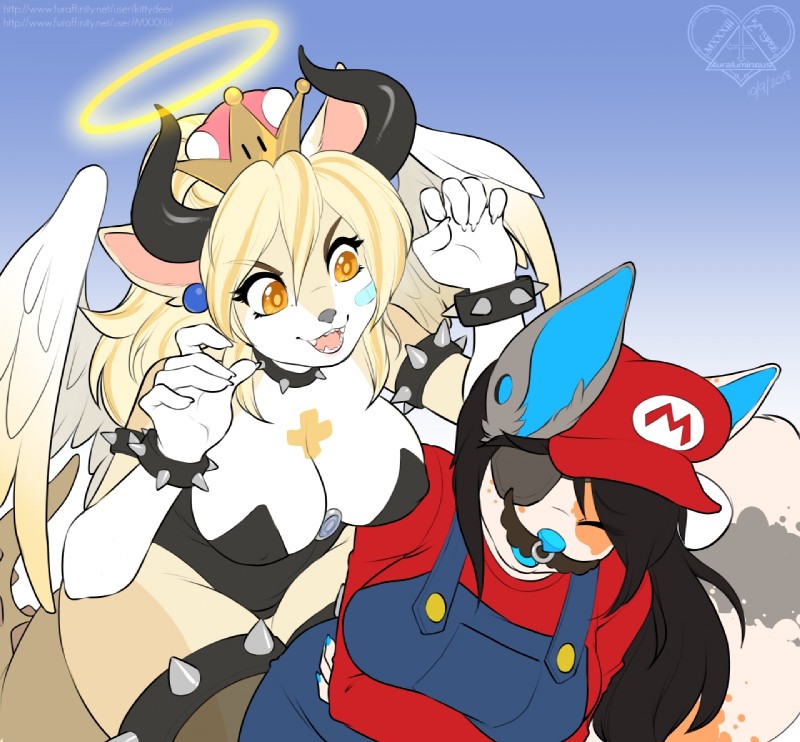 bowser and mario (bowsette meme and etc) created by kittydee