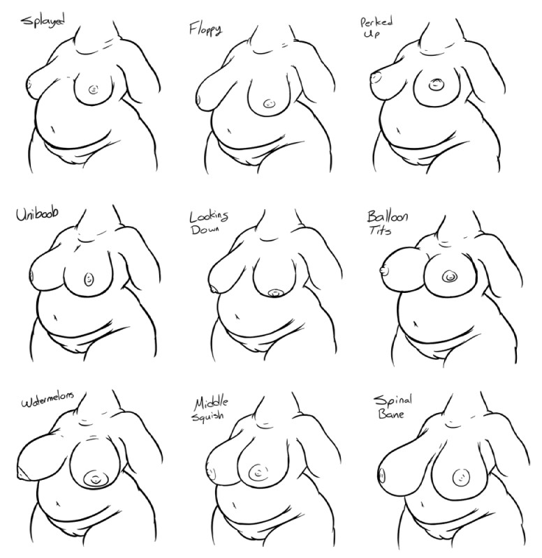 big_breasts breasts female nipples nude obese obese_female overweight overweight_female solo eddy_okapi ambiguous_species monochrome multiple_versions