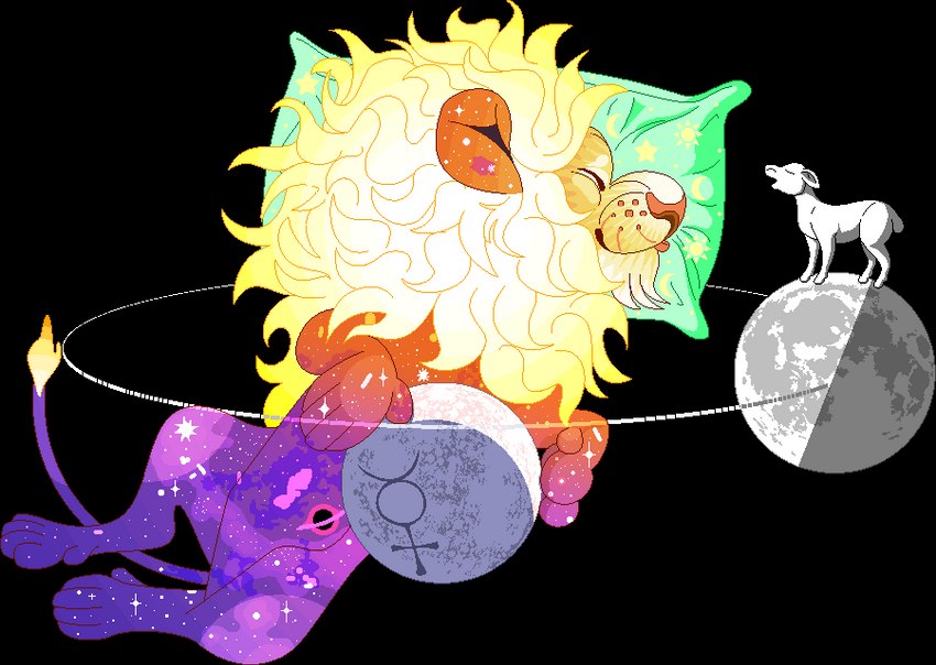 beard black_hole blonde_hair circle cosmic_fur cosmic_hair crater duo dust ears_back ears_down ethereal_hair extreme_size_difference eyes_closed facial_hair feral floating fur galaxy green_pillow hair happy holding_object hooves light macro male mane mercury_(planet) moon multilevel_macro nebula paws pillow pivoted_ears planet purple_body purple_fur simple_background singing size_difference sleeping space star sun symbol tail tail_tuft terra_macro tongue tongue_out transparent_background tuft white_body white_fur white_wool wool_(fur) yellow_body yellow_fur yellow_tail yellow_tail_tuft schreckengast western_zodiac leo_(zodiac) bovid caprine felid lion mammal pantherine sheep 2021 alpha_channel digital_media_(artwork) pixel_(artwork)