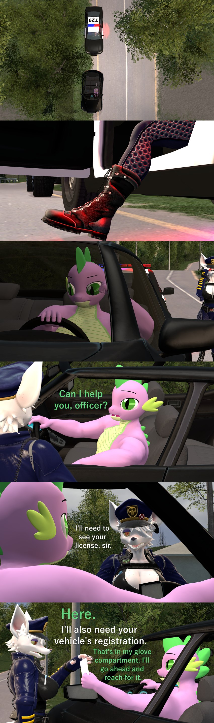 anthro big_breasts biped breasts car clothed clothing dialogue duo female male plant police police_car police_officer police_vehicle purple_body text thick_thighs tree vehicle white_body papadragon69 friendship_is_magic hasbro my_little_pony mythology officer_flint_(foresttherotten) spike_(mlp) warfare_flint dragon mammal murid murine mythological_creature mythological_scalie rat rodent scalie 3d_(artwork) absurd_res digital_media_(artwork) english_text hi_res