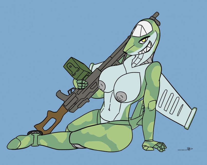 aircraft airplane ammunition anthro armor_plates assault_rifle breasts female fin gun joints machine machine_gun military nipples non-mammal_breasts not_furry nude nude_anthro nude_female pkp_pecheneg ranged_weapon rifle russian simple_background solo tail tail_fin vehicle weapon wings vawfag living_aircraft living_machine living_vehicle robot digital_media_(artwork)