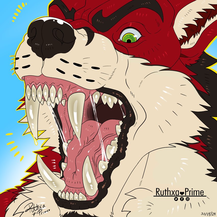 anthro bodily_fluids male mouth_shot open_mouth saliva saliva_string sharp_teeth solo teeth whiskers ruthxa-prime mechanic_milo canid canine fox mammal 1:1 absurd_res hi_res