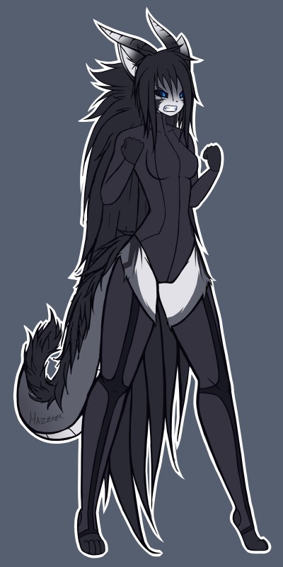 angry anthro black_hair blue_eyes clothed clothing female fur grey_body grey_fur hair horn legwear long_hair simple_background solo standing thigh_highs white_body white_fur blakethehedgehog16 shina_matsuki felid mammal 1:2 2018 absurd_res digital_media_(artwork) full-length_portrait hi_res portrait