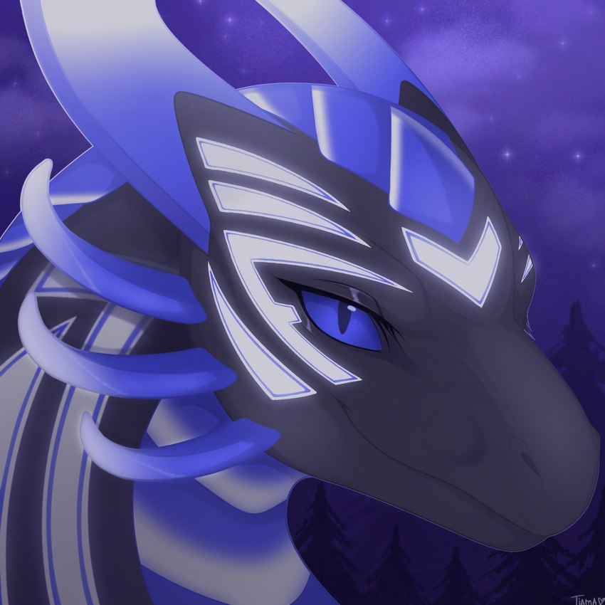 black_body black_scales blue_body blue_eyes blue_horn blue_scales blue_spikes cheek_spikes facial_spikes female feral horn no_sclera scales solo spikes spikes_(anatomy) ventral_scales tiama mythology dragon mythological_creature mythological_scalie scalie 1:1 headshot_portrait hi_res portrait