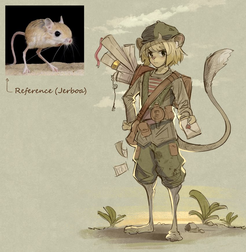 anthro biped clothed clothing delivery_(commerce) delivery_employee hair letter male plant postal_carrier postal_delivery solo tail text rappenem cc-by-nc creative_commons dipodid jerboa mammal rodent digital_media_(artwork) hi_res reference_image species_name