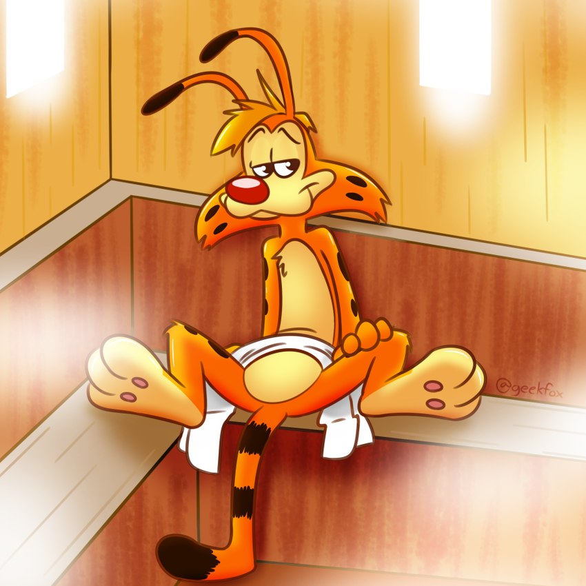 anthro black_body black_eyes black_fur blonde_hair fur glistening glistening_eyes hair hand_on_leg male markings null orange_body orange_fur pawpads pink_pawpads red_nose sauna sitting smile solo steam striped_markings stripes tan_body tan_fur towel white_towel wood geekfox bonkers_(series) nullvember bonkers_bobcat bonkers_d._bobcat bobcat felid feline lynx mammal 1:1 signature