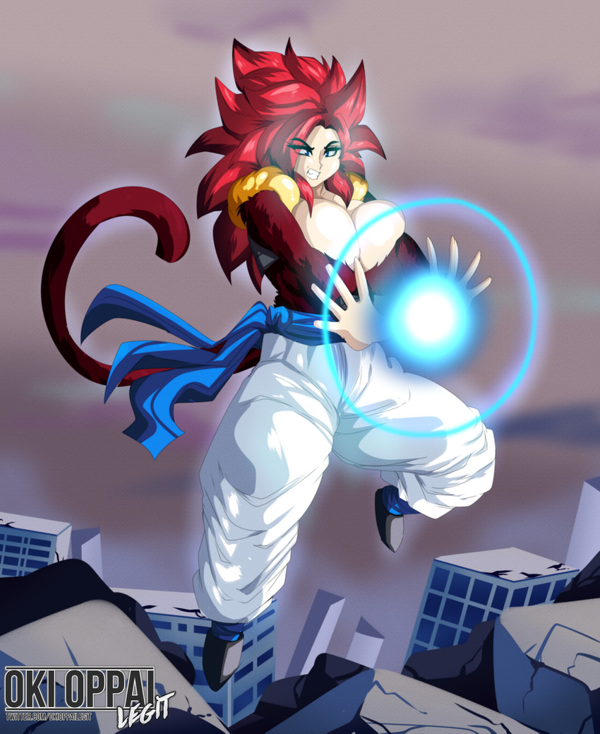 big_bang_kamehameha big_breasts breasts crossgender energy female hair huge_breasts mtf_crossgender red_hair solo tail okioppai dragon_ball gogeta animal_humanoid humanoid mammal mammal_humanoid monkey_humanoid primate primate_humanoid saiyan tailed_humanoid hi_res