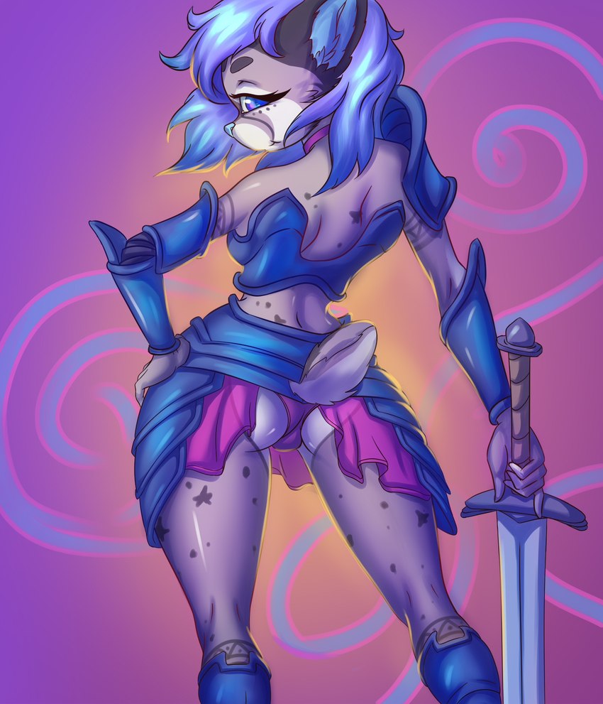 anthro armor clothing female melee_weapon pose solo sword underwear weapon prisma6 felid feline lynx mammal digital_media_(artwork) hi_res pinup