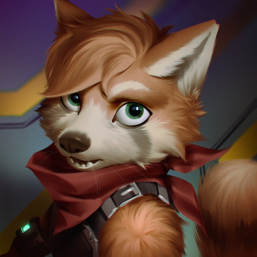 anthro black_nose blurred_background clothed clothing fur green_eyes hair kerchief male neckerchief neckwear open_mouth orange_body orange_fur orange_hair solo teeth tongue whiskers wayn_animation ailurid mammal red_panda 1:1 2021 adobe_photoshop_(artwork) digital_media_(artwork) hi_res