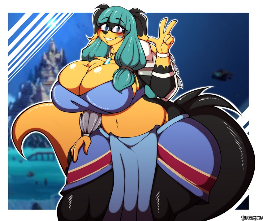 5_fingers anthro big_breasts big_butt blue_eyes blush breasts butt clothing cosplay curvy_figure eyewear female fingers gesture glasses hand_gesture huge_breasts huge_hips huge_thighs looking_at_viewer smile solo thick_thighs v_sign voluptuous wide_hips superix atlantis:_the_lost_empire disney kida_nedakh zoey_(jwinkz) canid canine canis domestic_dog mammal 2018 absurd_res hi_res