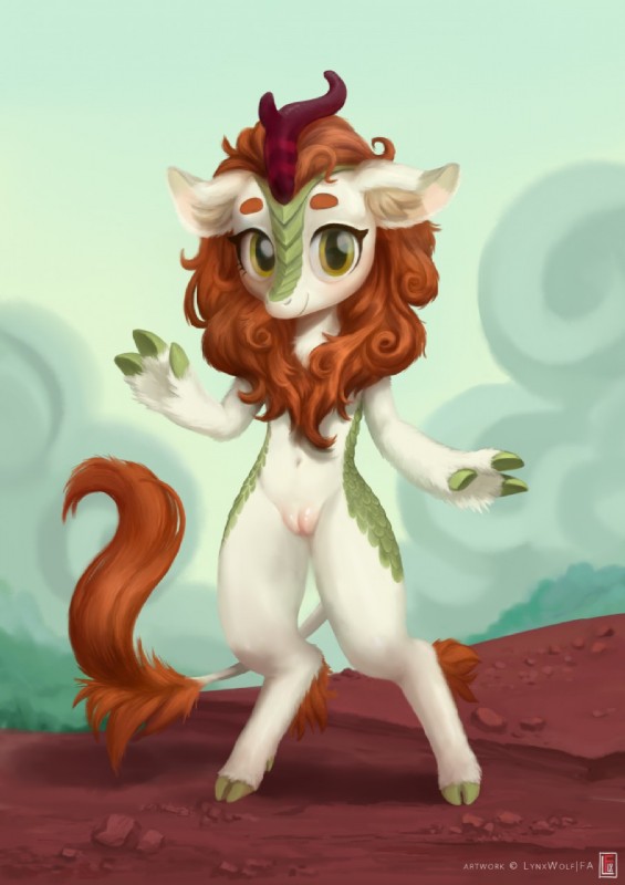 anthro cloven_hooves female fur genitals hooves looking_at_viewer outside pussy smile solo lynxwolf2 asian_mythology chinese_mythology east_asian_mythology friendship_is_magic hasbro my_little_pony mythology autumn_blaze_(mlp) dragon kirin mythological_creature mythological_scalie scalie 2018 digital_media_(artwork) hi_res