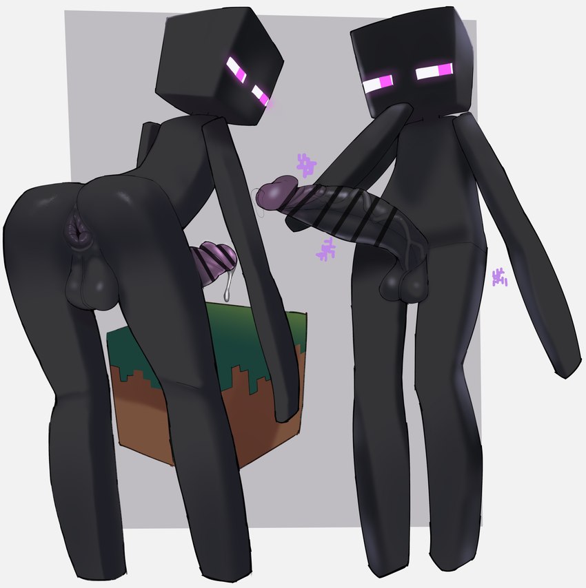 anus balls big_penis black_balls black_body black_penis bodily_fluids butt censor_bar duo genital_fluids genitals grass_block ineffective_censorship male penis precum purple_eyes simple_background square_(anatomy) vein man0. microsoft minecraft mojang xbox_game_studios enderman humanoid 2023 censored digital_media_(artwork) hi_res