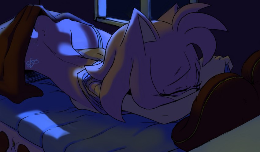 ambient_lighting anthro ass_up bed bedroom clothed clothing clothing_lift female fur furniture grabbing_sheets lying masturbation night on_front open_window partially_clothed pillow pink_body pink_fur shirt shirt_lift solo spread_legs spreading topwear under_blanket sapphicwetpanties sega sonic_the_hedgehog_(series) amy_rose eulipotyphlan hedgehog humanoid mammal hi_res