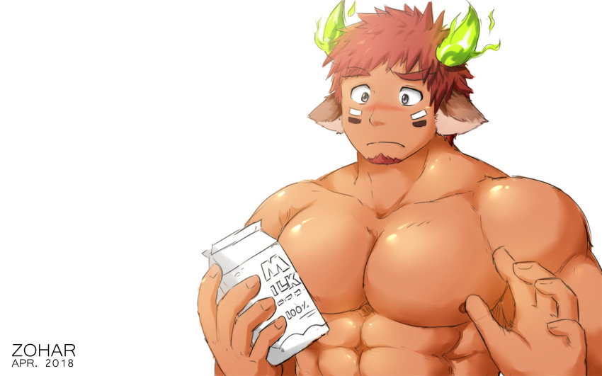 abs beard beverage_carton blush carton container deltoids facial_hair hair holding_carton holding_container holding_object male milk_carton milk_container muscular muscular_humanoid muscular_male nipples pecs red_hair simple_background solo tan_body tan_skin white_background zoharwolf lifewonders tokyo_afterschool_summoners wakan_tanka_(tas) animal_humanoid bovid bovid_humanoid bovine bovine_humanoid cattle_humanoid humanoid mammal mammal_humanoid 16:10 2018 hi_res widescreen