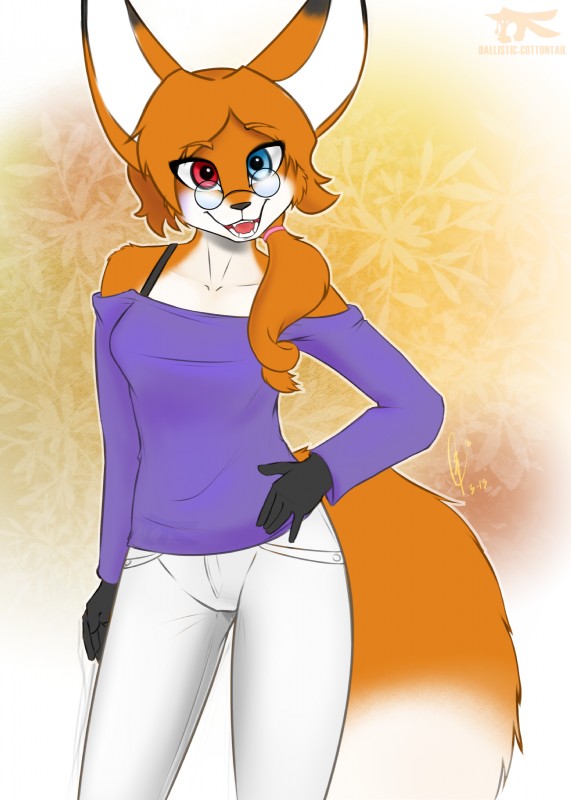 5_fingers anthro black_body black_fur black_nose breasts clothed clothing eyewear female fingers fur glasses hair heterochromia long_hair looking_at_viewer multicolored_body multicolored_fur open_mouth orange_body orange_fur simple_background smile solo teeth white_body white_fur ballistic-cottontail foxyverse amber_(mancoin) canid canine fox mammal 2016 absurd_res digital_media_(artwork) hi_res signature