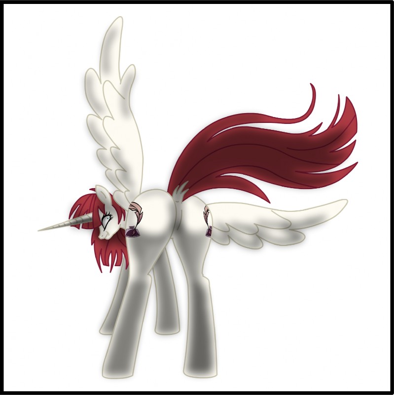 butt cutie_mark dock_(anatomy) feathered_wings feathers female feral fur grin hair horn looking_at_viewer looking_back raised_tail rape_face red_hair smile solo spread_wings tail white_body white_feathers white_fur wide_eyed wings ponison friendship_is_magic hasbro my_little_pony mythology lauren_faust lauren_faust_(character) equid equine mammal mythological_creature mythological_equine winged_unicorn 2014 hi_res letterbox