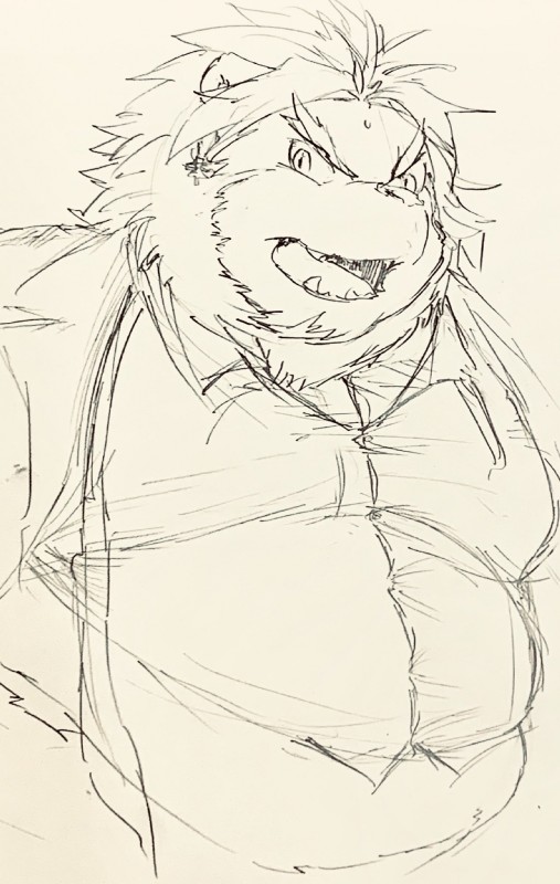 anthro beard belly clothing facial_hair male overweight overweight_anthro overweight_male shirt solo teeth topwear kogiinu lifewonders tokyo_afterschool_summoners oz_(tas) felid lion mammal pantherine 2019 hi_res