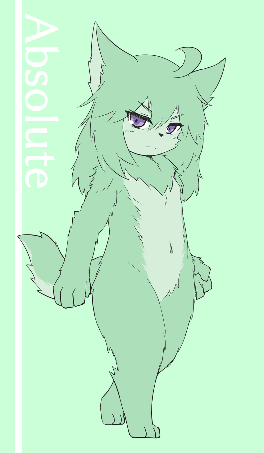 3_toes ambiguous_gender anthro biped blue_eyes cheek_tuft chest_tuft digitigrade facial_tuft featureless_crotch feet fur green_background green_body green_fur inner_ear_fluff kemono nude simple_background solo toes tuft walking kiukiu absolute_(kiukiu) canid mammal absurd_res hi_res