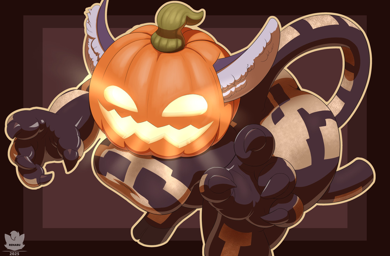 bent_over breasts butt claws clothing cosplay costume female food for_a_head fruit holidays plant pumpkin pumpkin_head tail renabu fortnite:_battle_royale halloween fee_fee spice_(fortnite) bovid caprine mammal object_head sheep hi_res