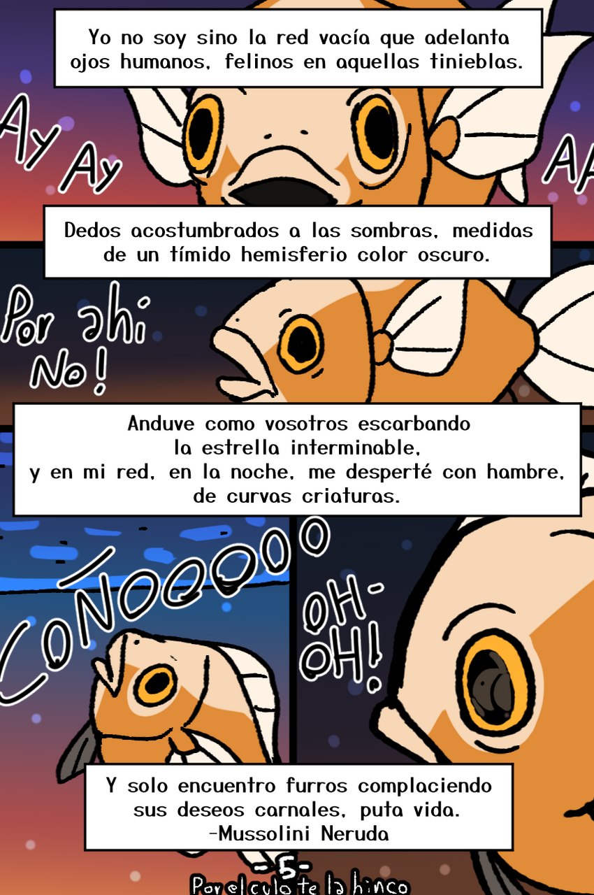 butt existential_crisis text water blitzdrachin conditional_dnp mussolini_(dross_rotzank) fish marine 2023 comic hi_res spanish_text tagme translation_request