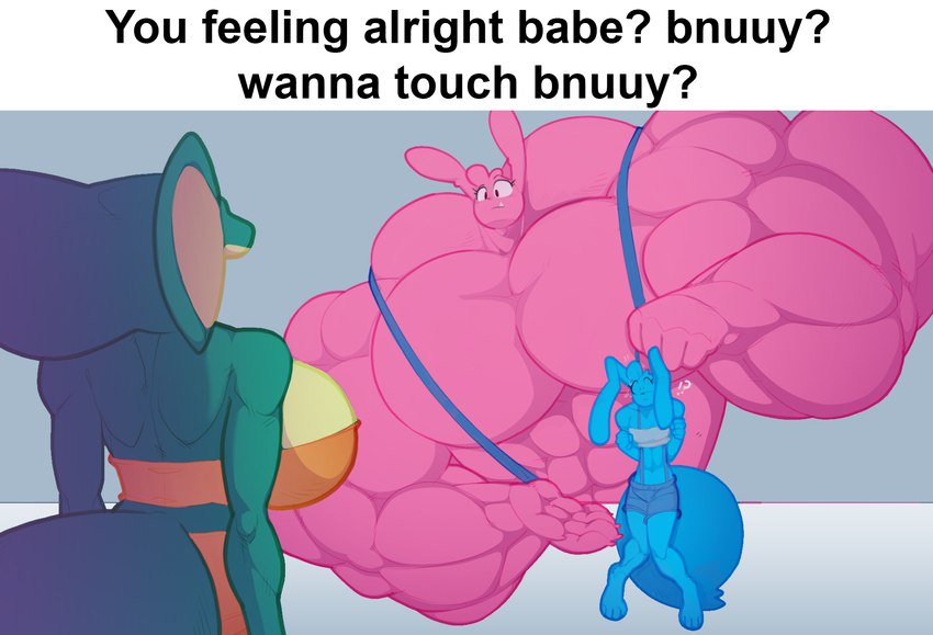 alter_ego anthro big_breasts big_muscles blue_body breasts duo female green_body huge_muscles hyper hyper_muscles looking_at_another muscular muscular_anthro non-mammal_breasts pink_body text toonpower bnuuy_(meme) boobs?_wanna_touch_boobs? fluffy_(toonpower) trixy_(toonpower) tuffy_(toonpower) cobra lagomorph leporid mammal rabbit reptile scalie snake english_text hi_res meme