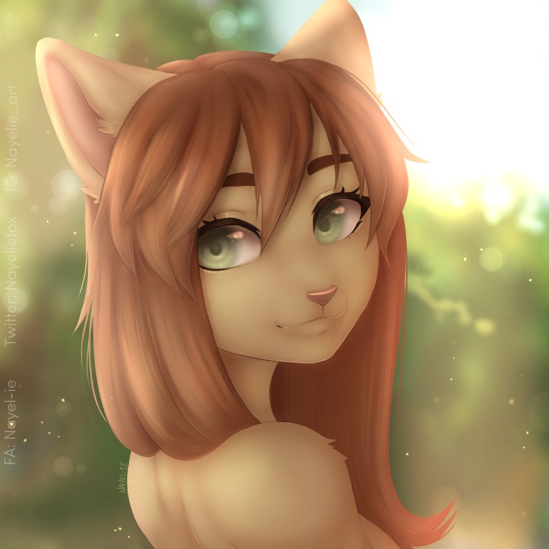 anthro brown_hair eyebrows eyelashes female green_eyes hair solo nayel-ie domestic_cat felid feline felis mammal 1:1 2019 digital_media_(artwork) headshot_portrait hi_res icon portrait