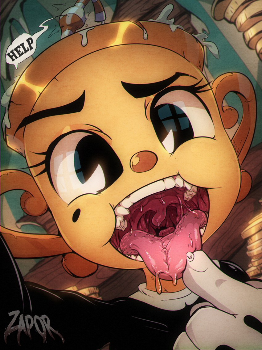 bodily_fluids drooling female first_person_view mouth_shot open_mouth oral_vore papillae saliva saliva_string solo taste_buds throat tongue tongue_out uvula vore zapor666 cuphead_(game) ms._chalice humanoid 3:4 hi_res