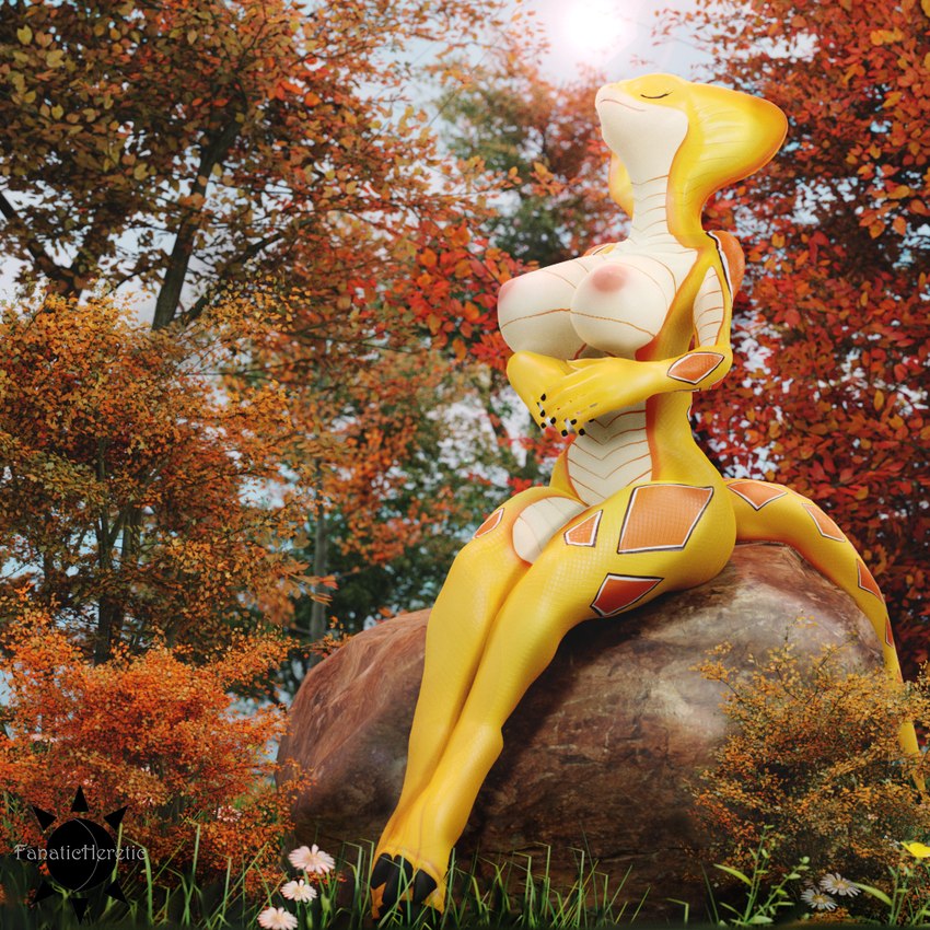 anthro breasts female forest happy light meditation nipples non-mammal_nipples nude oblivious plant solo sun sunlight tree fanatic-heretic-101 x-com vera_(furromantic) reptile scalie snake viper_(x-com) 1:1 3d_(artwork) blender_(artwork) digital_media_(artwork)