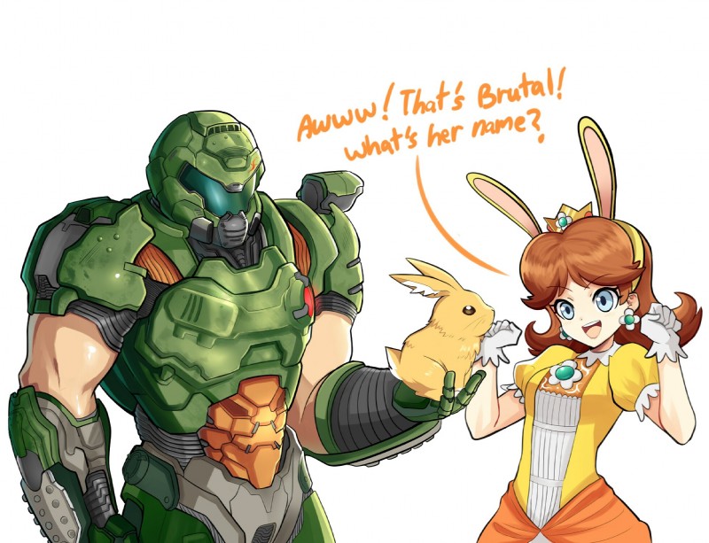 daisy, doom slayer, and princess daisy (doom (series) and etc) created by thespecialedboy