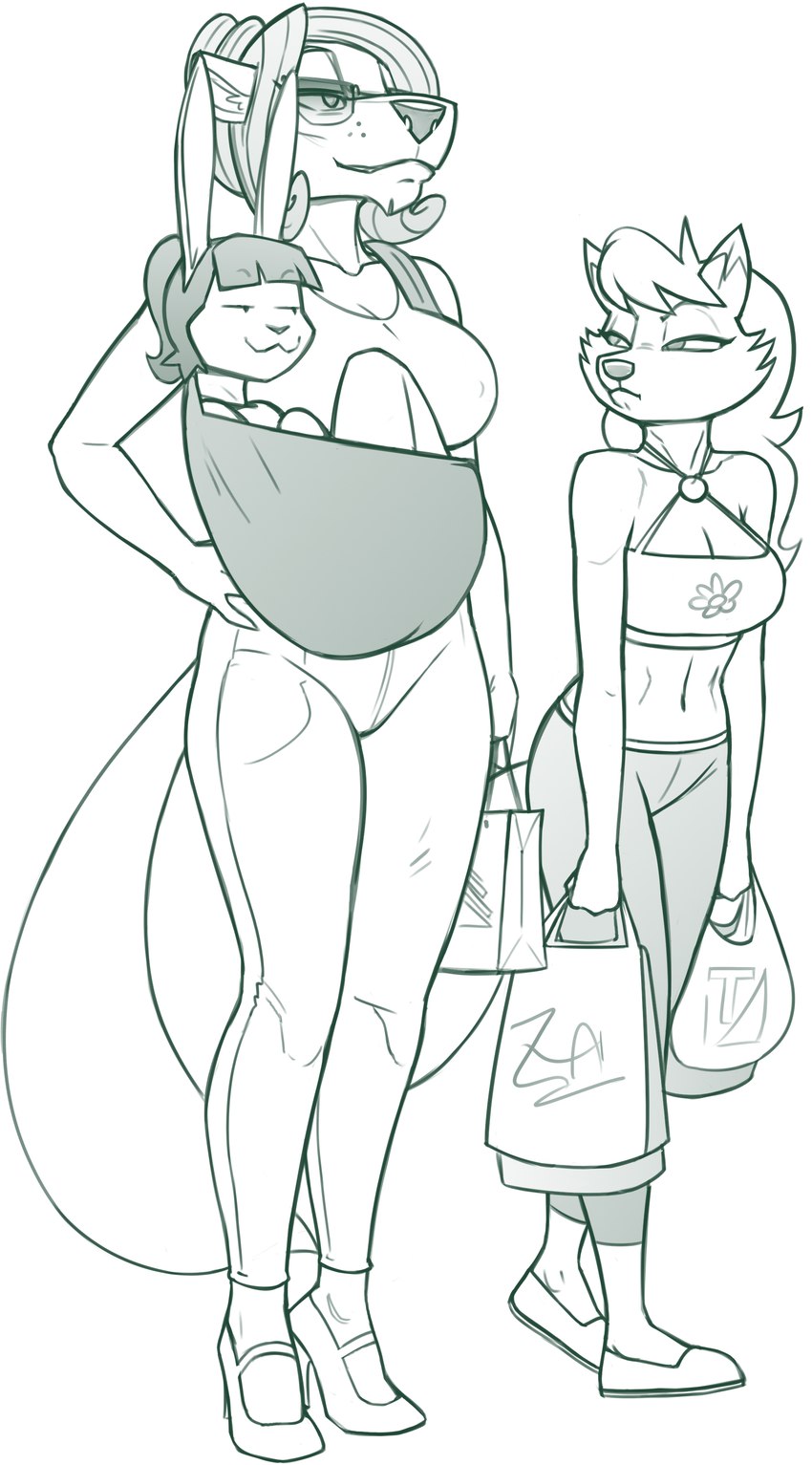 adolescent age_difference annoyed anthro bag bent_arm big_breasts biped bottomwear breasts carrying_another cheek_tuft chin_tuft closed_smile clothed clothed_anthro clothed_female clothing collarbone crop_top curled_hair curved_eyebrows dipstick_ears dot_eyes ear_markings ear_size_difference envy extended_arms eyebrow_through_hair eyebrows eyelashes eyewear facial_tuft female female/female female_anthro footwear freckled_face freckles fully_clothed fully_clothed_anthro fully_clothed_female fur fur_tuft group hair hand_on_hip hand_on_own_hip head_turned high_heels holding_bag holding_object holding_shopping_bag inner_ear_fluff larger_female legs_together long_ears long_hair looking_at_another mature_anthro mature_female mouth_closed multicolored_ears narrowed_eyes navel nipple_outline older_female pants plantigrade pointy_ears ponytail prick_ears print_clothing print_crop_top print_shirt print_topwear shirt shoes shopping_bag short_hair simple_eyes size_difference smaller_female smile smirk smug snout standing straight_legs sunglasses tail thick_thighs three-quarter_view topwear translucent translucent_hair trio tuft walking young younger_female redout nickelodeon t.u.f.f._puppy annie_hill counting_cougar fan_character mallory_renard canid canine cougar felid feline fox lagomorph leporid mammal rabbit 2024 absurd_res digital_drawing_(artwork) digital_media_(artwork) hi_res monochrome