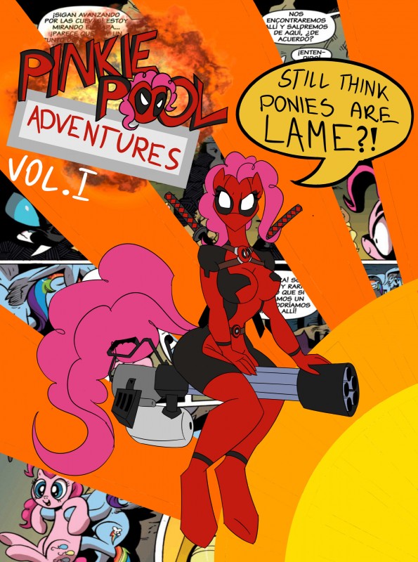 deadpool, pinkie pie, and rainbow dash (friendship is magic and etc) created by michael345