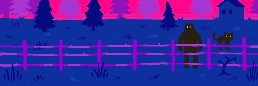 ambiguous_gender banner_image biped bisexual_pride_colors duo fence feral grass lgbt_pride looking_at_viewer outside plant pride_color_palette pride_colors quadruped sky standing tail tree c0denamedelta domestic_cat felid feline felis humanoid mammal 2023 3:1 digital_media_(artwork) restricted_palette