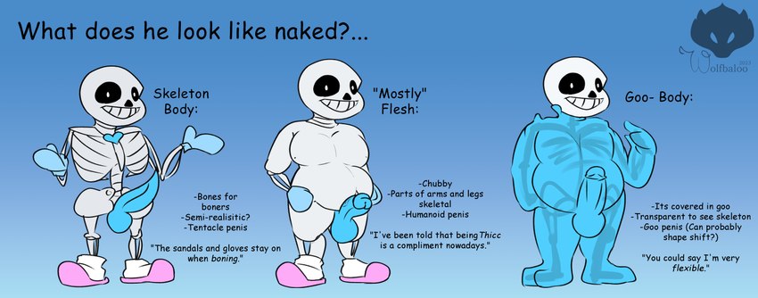 anthro balls bone erection genitals male nude penis rib_cage simple_background skeleton smile solo tentacles text white_body wolfbaloo undertale undertale_(series) sans_(undertale) goo_creature monster digital_media_(artwork) english_text