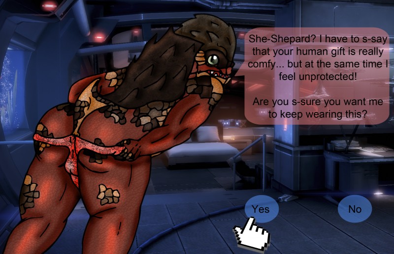 anthro anus backsack balls butt clothing dialogue genitals looking_at_viewer male muscular muscular_anthro muscular_male normandy panties penis solo text underwear vandi bioware electronic_arts mass_effect grunt_(mass_effect) alien krogan english_text hi_res