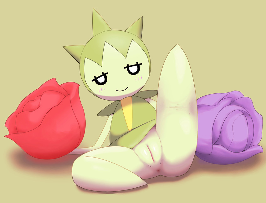 anus bedroom_eyes blush butt female genitals green_body half-closed_eyes narrowed_eyes not_furry one_leg_up plant pussy raised_leg seductive simple_background smile solo spread_legs spreading wasabi_(artist) nintendo pokemon elemental_creature flora_fauna generation_3_pokemon humanoid pokemon_(species) roselia hi_res