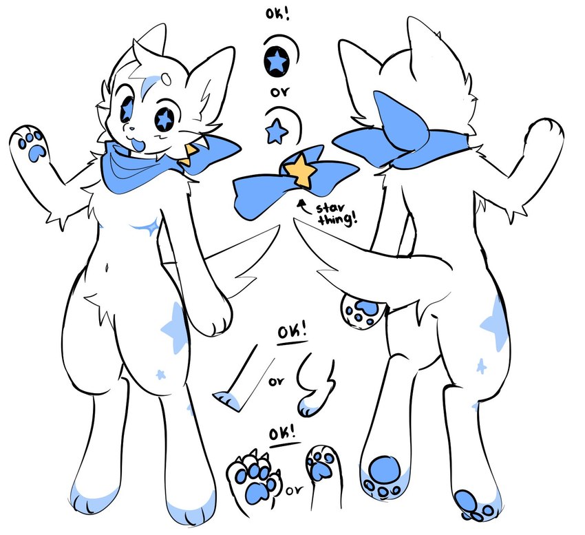 3_fingers 3_toes 4_fingers :3 anthro biped blue_body blue_collar blue_eyes blue_fur blue_kerchief blue_neckerchief blue_nose blue_pawpads butt cheek_tuft chest_tuft claws collar digitigrade facial_tuft featureless_chest featureless_crotch feet femboy finger_claws fingers fur gesture happy inner_ear_fluff kerchief looking_at_viewer male mastectomy_scar mostly_nude mouth_closed multicolored_body multicolored_fur navel neckerchief neckwear no_pupils open_mouth open_smile pawpads plantigrade scar simple_background slim_anthro slim_male smile solo standing star_eyes star_pattern star_symbol tail text toes tuft two_tone_body two_tone_fur waving white_background white_body white_fur wide_hips bobbipup bluppy_(bobbipup) canid canine canis domestic_dog mammal 2024 digital_media_(artwork) english_text hi_res model_sheet