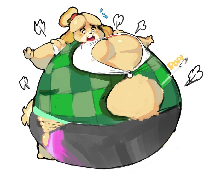 anthro belly belly_inflation big_belly breath female fur huge_belly inflation simple_background solo spherical_inflation white_background yellow_body yellow_fur nuumatic animal_crossing nintendo isabelle_(animal_crossing) canid canine canis domestic_dog mammal shih_tzu toy_dog 2021 5:4 hi_res