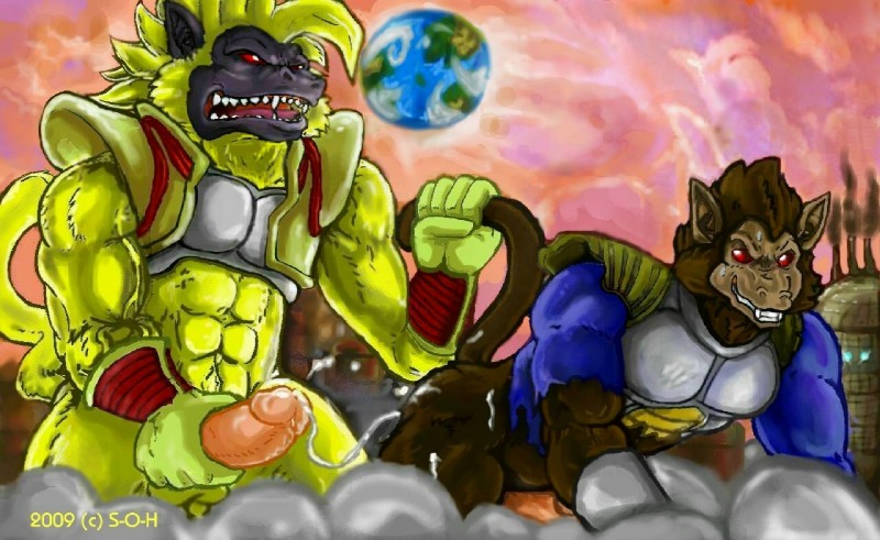 anthro battle_armor big_penis bodily_fluids brown_body brown_fur cum cumshot duo ejaculation erection fur genital_fluids genitals glans humanoid_genitalia humanoid_penis male male/male masturbation penile penile_masturbation penis red_eyes tail tail_grab tan_glans tan_penis s-o-husky dragon_ball dragon_ball_gt baby_(dragon_ball) baby_vegeta oozaru_baby vegeta ape haplorhine mammal oozaru primate