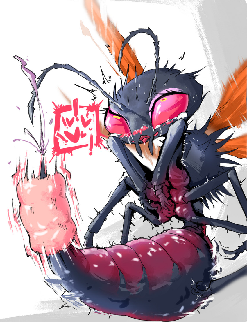 6_legs ahegao ambiguous_gender antennae_(anatomy) arthropod_abdomen blush bodily_fluids cum_from_stinger eye_roll feral heart_symbol insect_wings looking_pleasured mandibles multi_limb open_mouth orgasm orgasm_face penetrable_sex_toy sex_toy simple_background solo stinger tears tongue tongue_out venom white_background wings chobonolly fallout microsoft arthropod cazador_(fallout) hymenopteran insect spider_wasp tarantula_hawk_wasp wasp hi_res