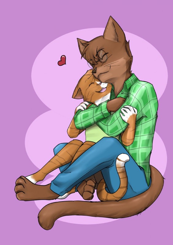 cuddling happy hug proud bluetoxic jesse_cat tenyo_cat domestic_cat felid feline felis mammal hi_res father_(lore) father_and_child_(lore) father_and_son_(lore) parent_(lore) parent_and_child_(lore) parent_and_son_(lore) son_(lore)