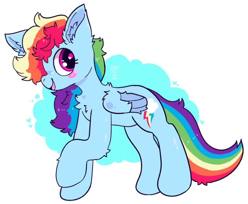 blue_body blue_feathers blue_fur blush chest_tuft cutie_mark feathered_wings feathers female feral fluffy folded_wings fur hair heart-shaped_pupils inner_ear_fluff leg_tuft multicolored_hair multicolored_tail pink_eyes rainbow_hair rainbow_tail smile solo tail tuft wings spookyfoxinc friendship_is_magic hasbro my_little_pony mythology rainbow_dash_(mlp) equid equine mammal mythological_creature mythological_equine pegasus digital_media_(artwork) hi_res