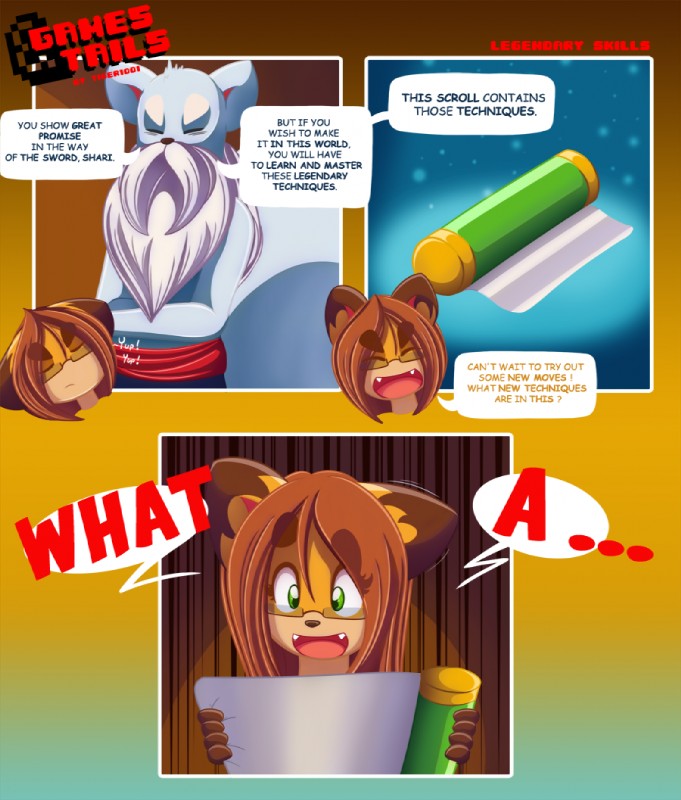 anthro brown_hair dialogue duo eyewear female glasses green_eyes hair long_hair male open_mouth text tongue tiger1001 shari_(tiger1001) canid canine fox mammal 2014 comic digital_media_(artwork) english_text