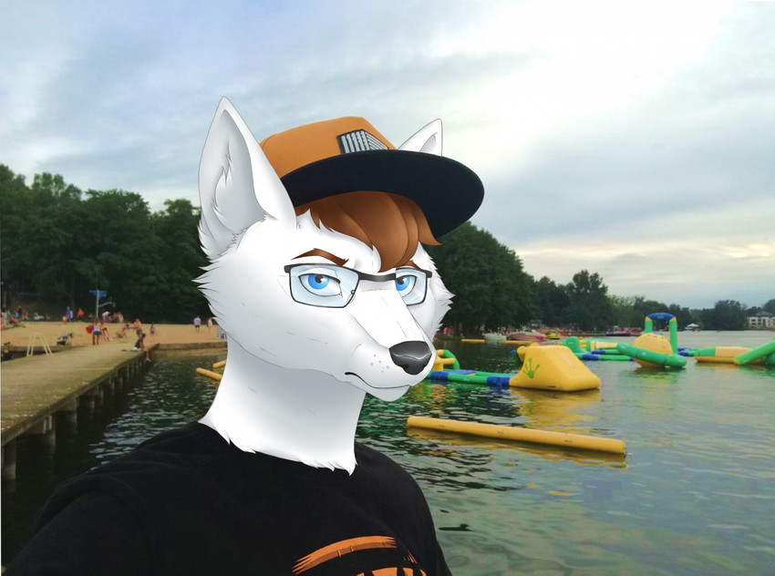 anthro blue_eyes brown_hair clothing eyewear glasses hair hat headgear headwear male paintover photo_background solo dunnowhattowrite third-party_edit arctic_fox canid canine fox mammal true_fox photo_manipulation photography_(artwork)