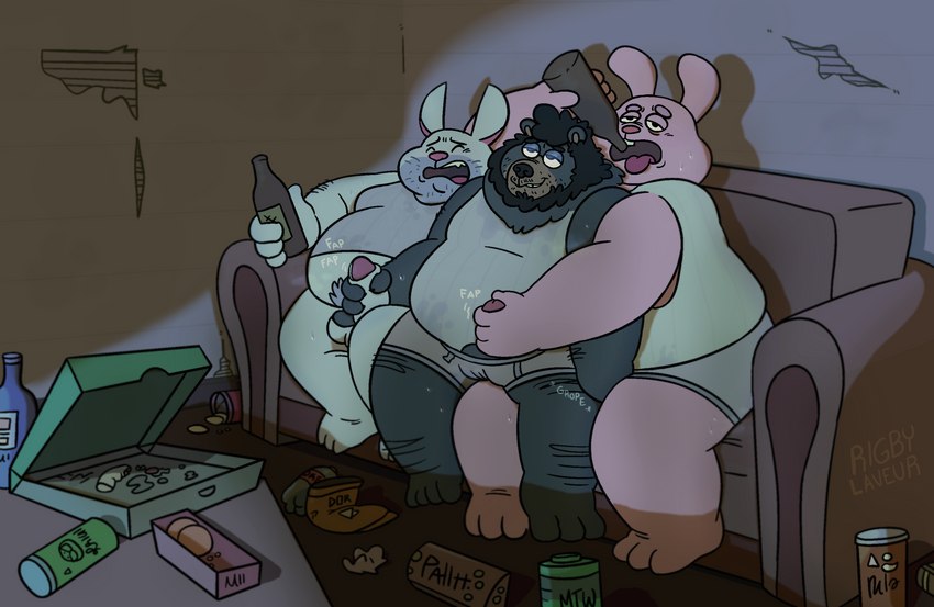 alcohol anthro beer beverage clothing dirty dirty_clothing furniture group handjob looking_pleasured male male/male messy_room mutual_masturbation overweight overweight_male penile sex sofa trio mrdannyloco cartoon_network the_amazing_world_of_gumball the_human_heart_(game) earl_cottontail richard_watterson steve_jovonovich bear lagomorph leporid mammal rabbit hi_res