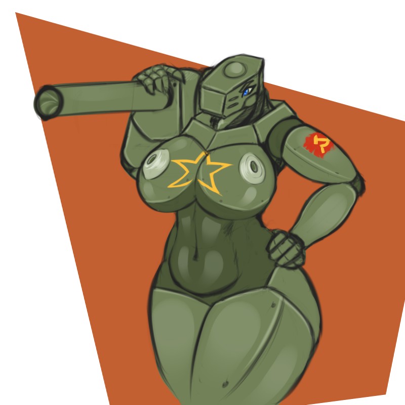 big_breasts breasts female gun machine nipples non-mammal_nipples not_furry ranged_weapon shoulder_cannon tank thick_thighs vehicle weapon blackbetty living_machine 1:1 hi_res