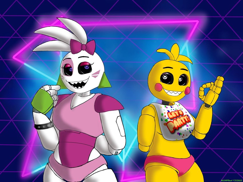 glamrock chica, lovetaste chica, and toy chica (five nights at freddy's: security breach and etc) created by mayrerayne