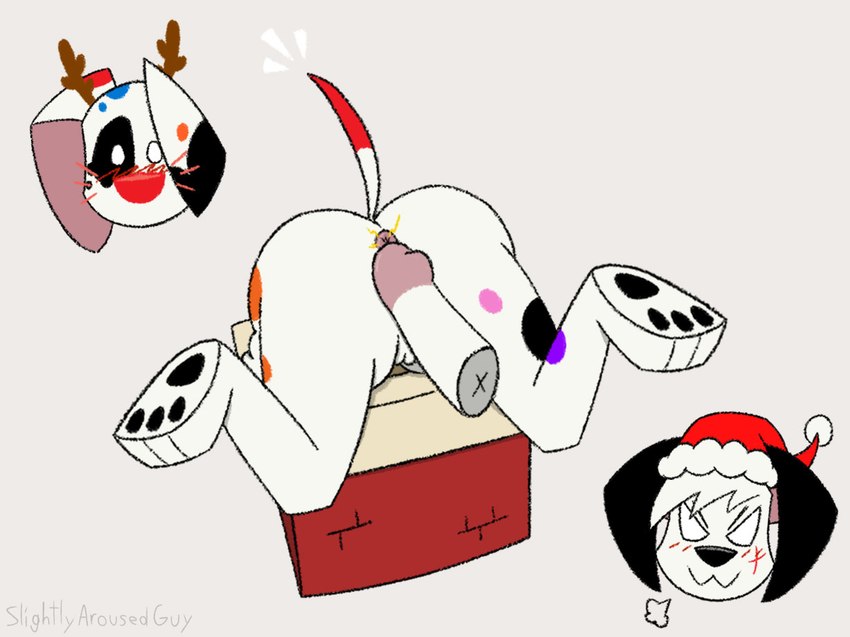 >:3 anthro antler_headband ass_up big_butt blush butt christmas_clothing christmas_headwear clothing dipstick_tail duo expressions facial_scar female genitals hat headgear headwear holidays lewdmas male markings penis pussy red_nose santa_hat scar spots stuck stuck_in_chimney tail tail_markings slightlyarousedguy 101_dalmatian_street 101_dalmatians christmas disney akira_tasuki_(xxghostwolf1988xx) da_vinci_(101_dalmatians) canid canine canis dalmatian domestic_dog hybrid mammal 4:3